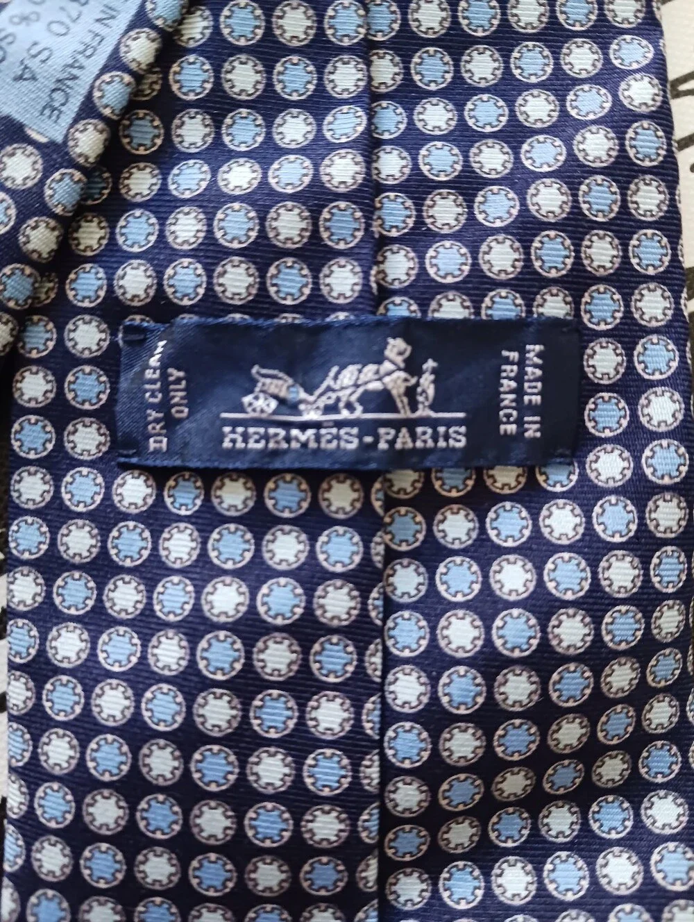 Hermes Cassette Tape Classic Blue Micro-Pattern Men’s Tie, 645870 SA, France